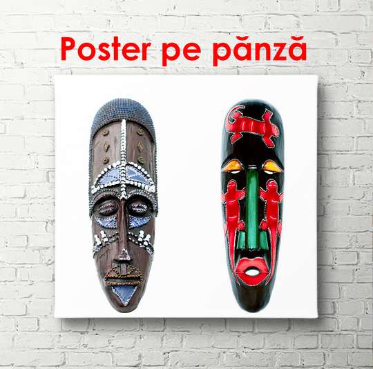 Poster - African masks, 100 x 100 см, Framed poster, Minimalism