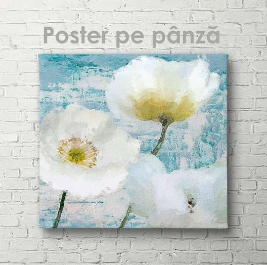 Poster, Flori albe pictate, 40 x 40 см, Panza pe cadru