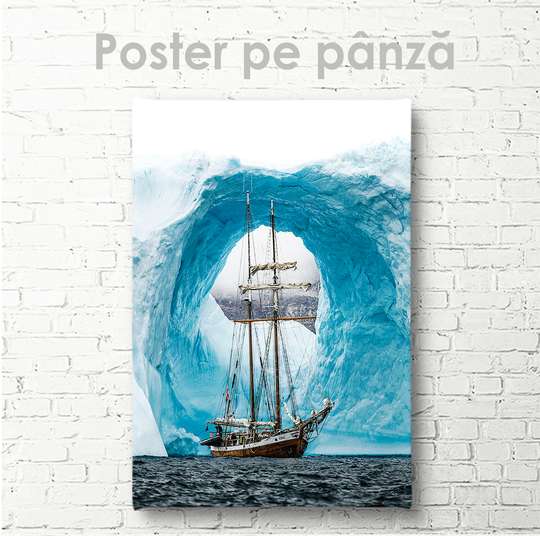 Постер, Корабль на фоне ледников, 30 x 45 см, Холст на подрамнике