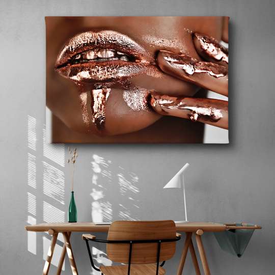 Poster - Bronze lipstick, 45 x 30 см, Canvas on frame, Glamour