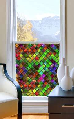 Autocolant pentru Ferestre, Vitraliu decorativ cu romburi geometrice multicolore, 60 x 90cm, Transparent