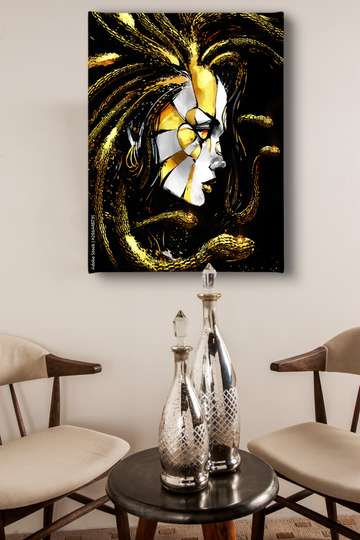 Постер - Абстрактный потрет девушке со змеями, 30 x 45 см, Холст на подрамнике, Гламур