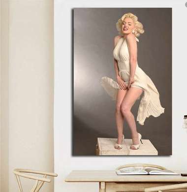 Poster - Marlin Monroe în rochie albă, 30 x 45 см, Panza pe cadru