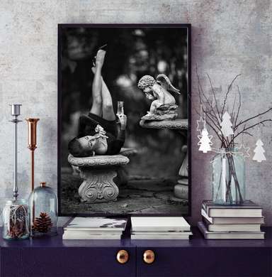 Poster - Înger și fată, 30 x 45 см, Panza pe cadru