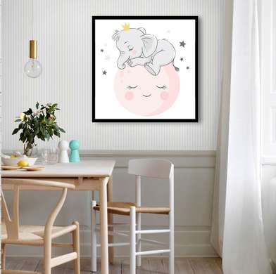 Poster - Elephant on the moon, 40 x 40 см, Canvas on frame