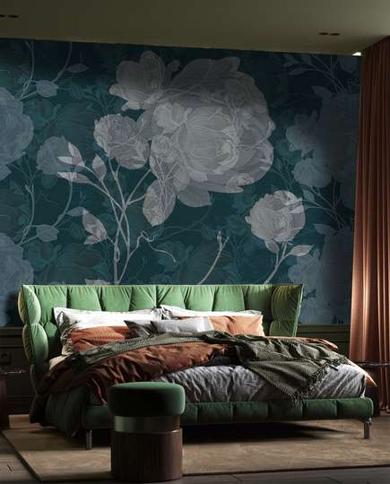 Wall Mural - Gray roses on a dark background