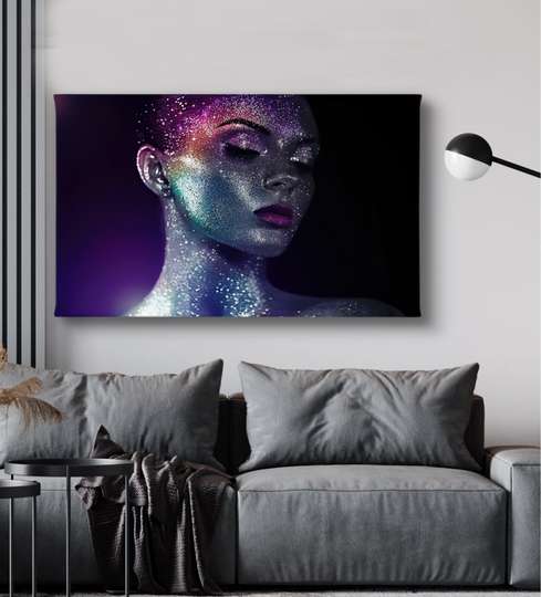 Poster - Girl with purple sequins, 45 x 30 см, Canvas on frame, Glamour