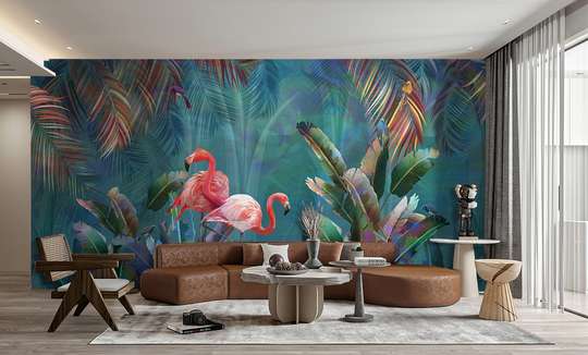Wall Mural - Flamingos in the tropics