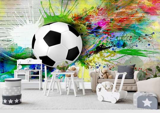 Wall Mural - Soccer ball on a colorful background