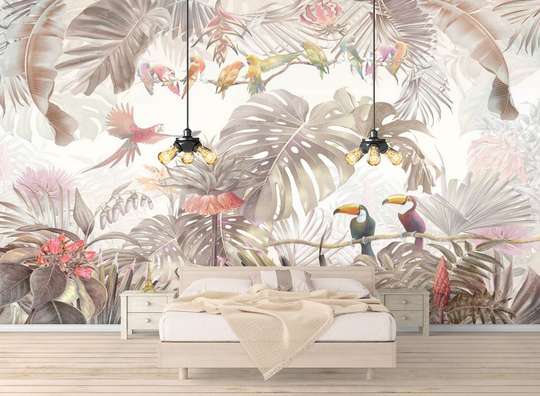 Wall Mural - Toucans and parrots on plants