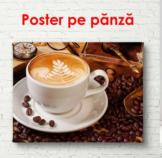 Poster - White cup of coffee, 90 x 60 см, Framed poster, Food and Drinks