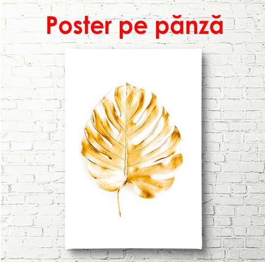 Постер - Золотой лист, 30 x 60 см, Холст на подрамнике, Минимализм