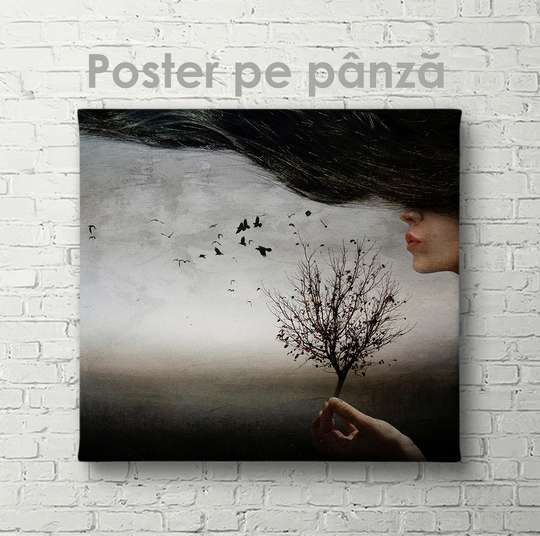 Poster - Peisaj abstract în tonuri de gri, 40 x 40 см, Panza pe cadru