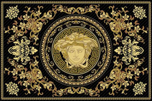 Wall Mural - Versace sign on a black background with golden elements