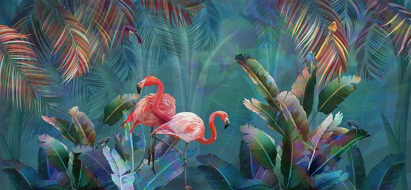 Wall Mural - Flamingos in the tropics