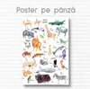 Poster - Alfabet cu animale pentru copii, 30 x 45 см, Panza pe cadru