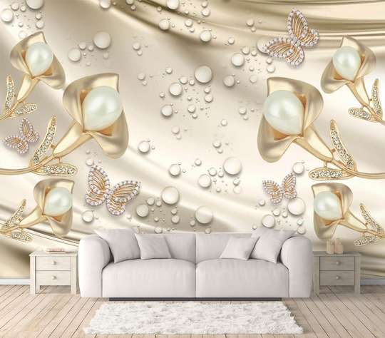 Wall Mural - Drops on a golden background