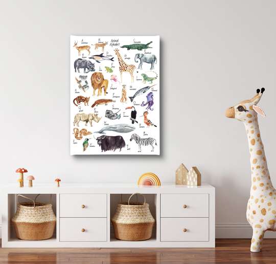 Poster, Alfabet cu animale pentru copii, 30 x 45 см, Panza pe cadru