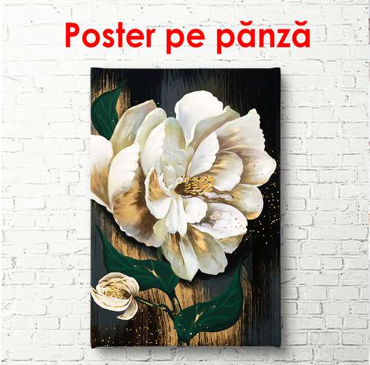 Poster - Floare albă pictată, 30 x 60 см, Panza pe cadru, Glamour
