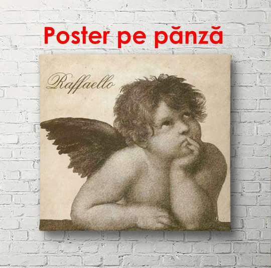 Постер - Рисунок ангелочка, 100 x 100 см, Постер в раме, Винтаж