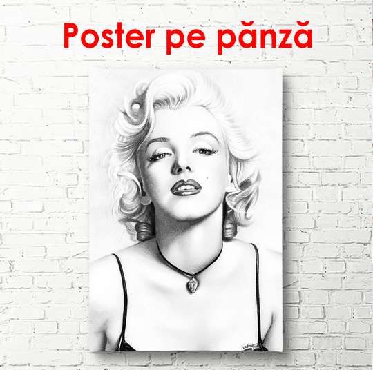 Постер - Черно белый портрет Мэрилин Монро, 60 x 90 см, Постер в раме