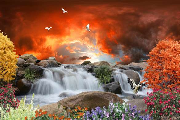 Wall Mural - Sunset against the backdrop of fiery clouds