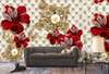Wall Mural - Red flowers with leather background