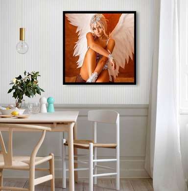 Постер - Девушка с крыльями ангела, 40 x 40 см, Холст на подрамнике