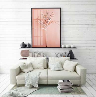 Постер - Тропический лист на розовом фоне, 30 x 45 см, Холст на подрамнике, Ботаника