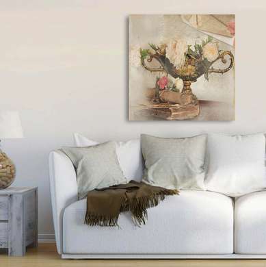 Poster - Vaza de flori în stil Provence, 40 x 40 см, Panza pe cadru
