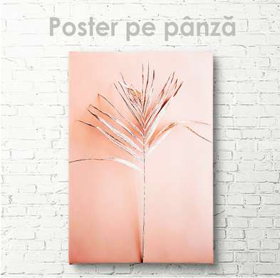 Poster - Frunză tropicală pe fundal roz, 30 x 45 см, Panza pe cadru