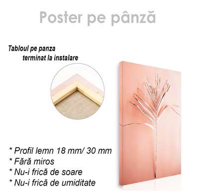 Poster - Frunză tropicală pe fundal roz, 30 x 45 см, Panza pe cadru