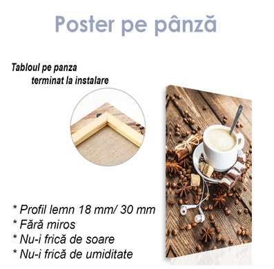 Poster - Căști și o cafea, 30 x 45 см, 30 x 60 см, Panza pe cadru