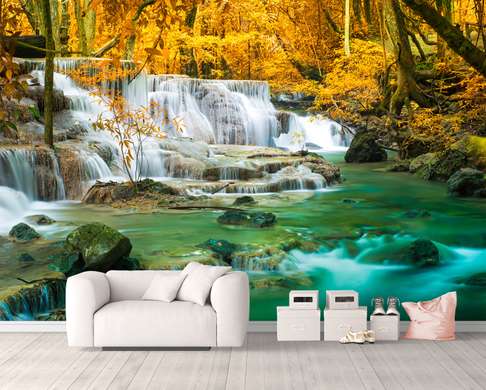Wall Mural - Calm waterfall in the depths of the forest