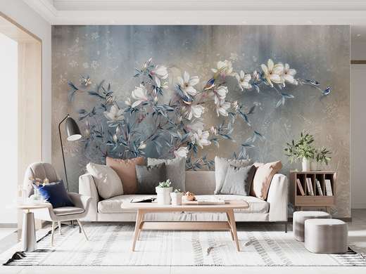 Wall Mural - Magnolia flowers on abstract floral background