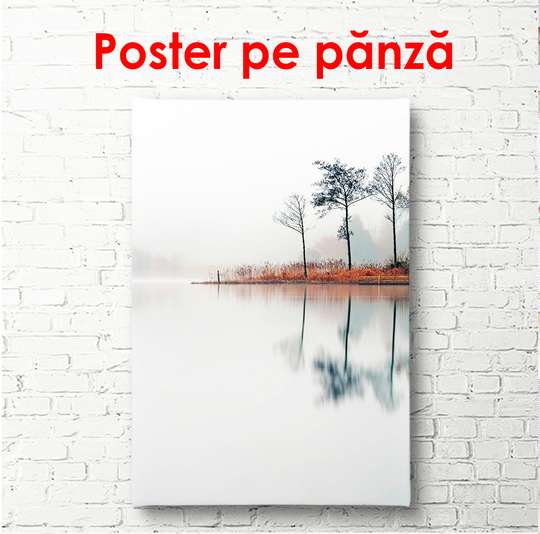 Постер - Озеро в туманном парке, 45 x 90 см, Постер в раме, Природа