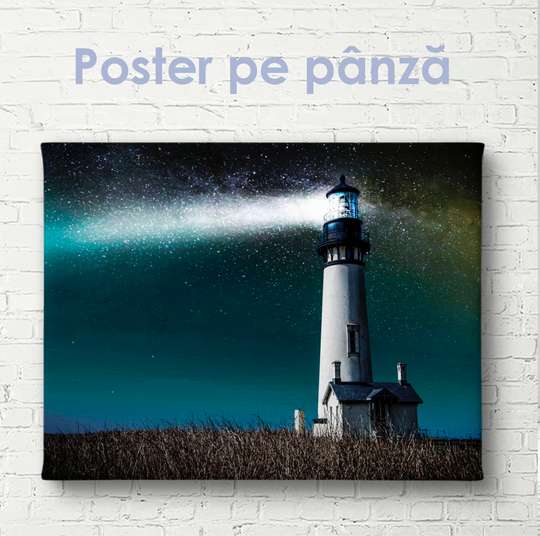 Poster - Lighthouse in the starry sky, 45 x 30 см, Canvas on frame, Nature