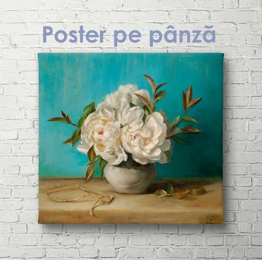 Постер - Бежевые пионы, 40 x 40 см, Холст на подрамнике, Цветы