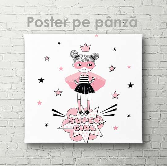 Постер - Супер-девочка, 40 x 40 см, Холст на подрамнике, Для Детей