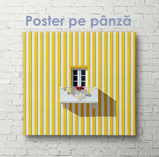 Постер - Маленькое окно на желтом доме, 40 x 40 см, Холст на подрамнике, Минимализм