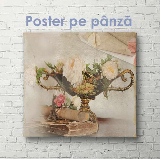 Постер, Ваза с цветами в стиле прованс, 40 x 40 см, Холст на подрамнике