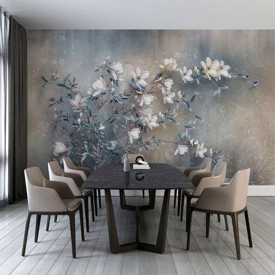 Fototapet - Flori de magnolie pe fundal abstract floral