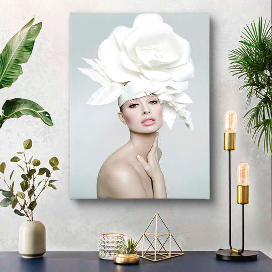 Poster - Girl and white flower, 30 x 45 см, Canvas on frame, Nude