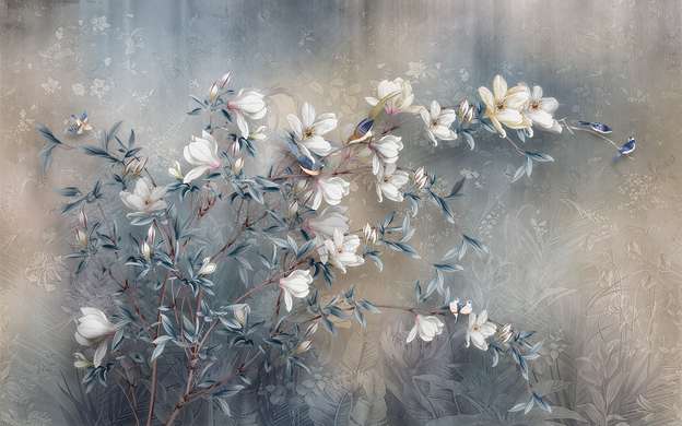 Wall Mural - Magnolia flowers on abstract floral background