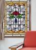 Window Privacy Film, Decorative stained glass window with red rose, 60 x 90cm, Transparent, Window Film