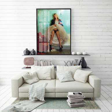 Poster - Kate Moss într-o fustă lângă perete, 60 x 90 см, Poster înrămat