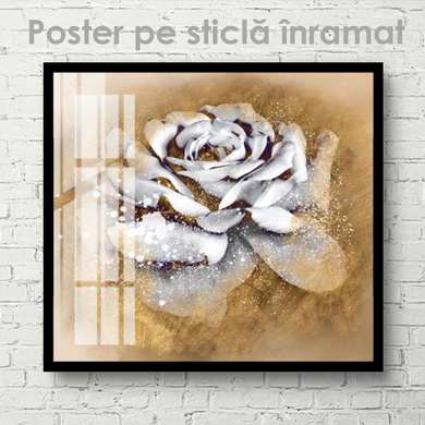 Poster - Trandafir alb pe fundal auriu, 40 x 40 см, Panza pe cadru