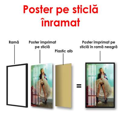 Poster - Kate Moss într-o fustă lângă perete, 60 x 90 см, Poster înrămat