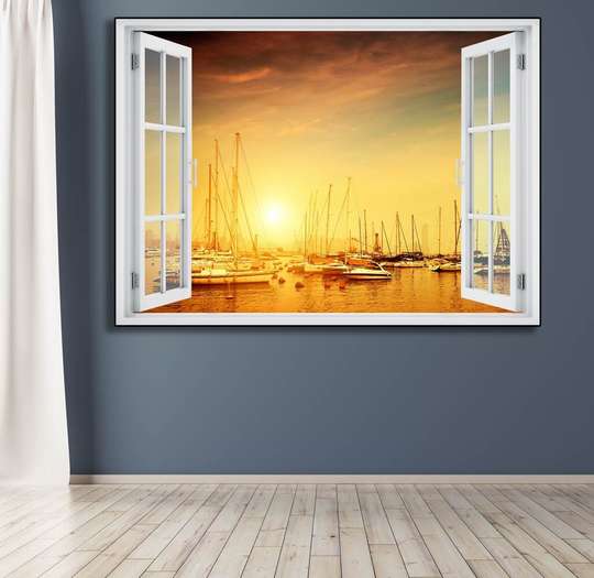 Wall Sticker - Window overlooking the port in yellow lights