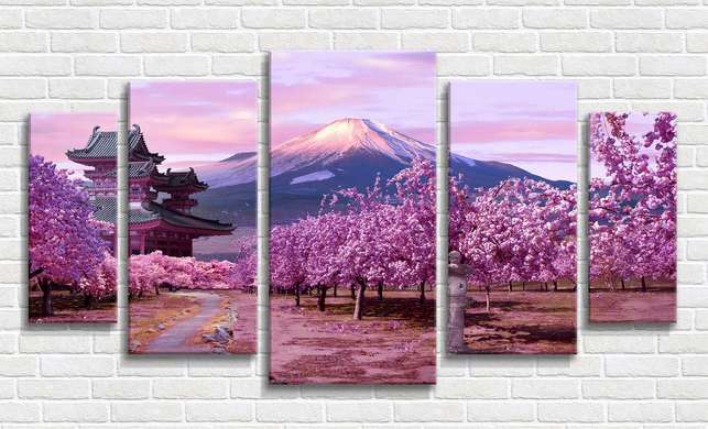 Модульная картина, Цветущая сакура, 108 х 60